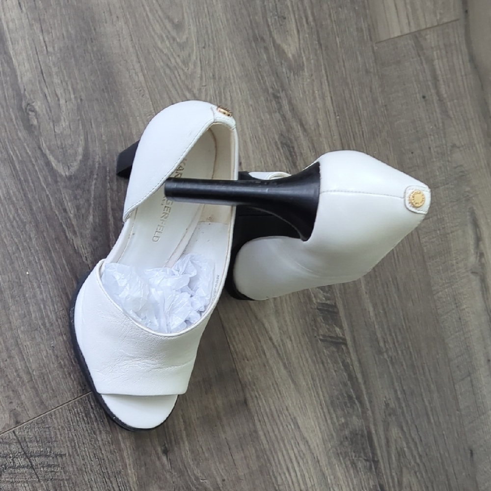Karl Lagerfeld Cream Peep Toe Heels - Picture 4 of 16